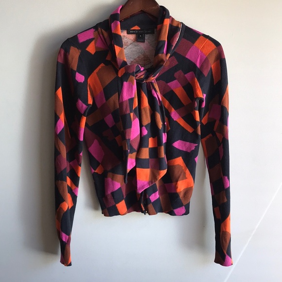 Marc By Marc Jacobs Sweaters - Marc By Marc Jacobs Black and Orange Geometric Cardigan